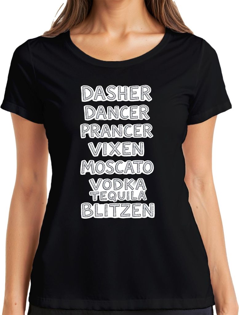 Dasher Dancer Prancer Vixen Moscato Vodka Geschenk Lustig Party Damen T-Shirt, Schwarz, XXL