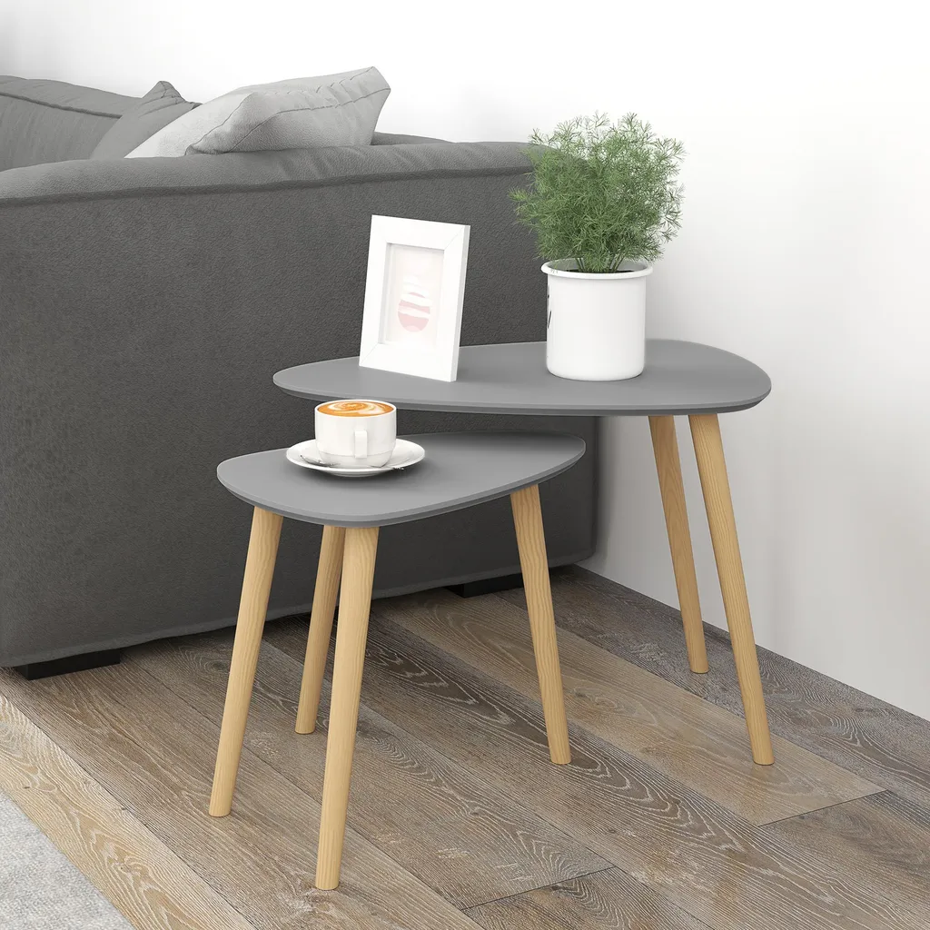 Table basse emboîtable minimaliste gris clair Galet pour salon - 2