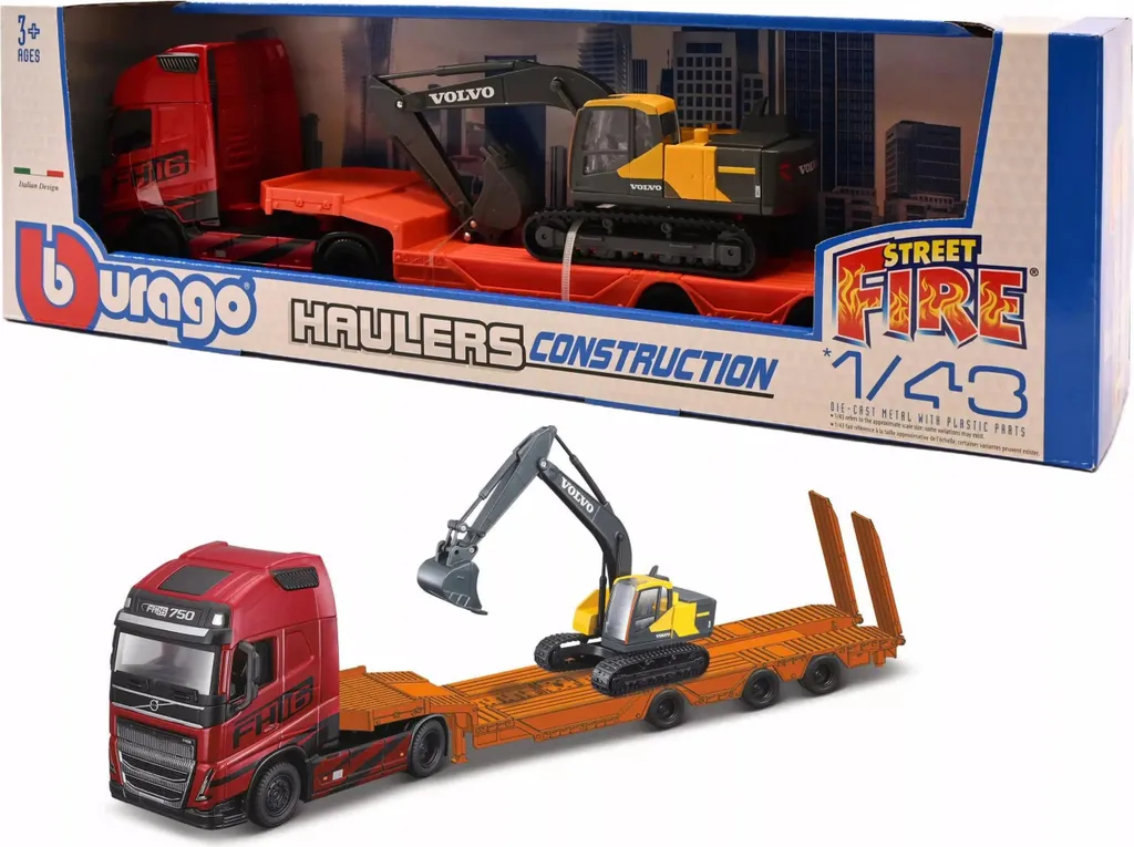 Camion de transport Volvo FH16 avec Pelleteuse EC220E Bburago 1/43