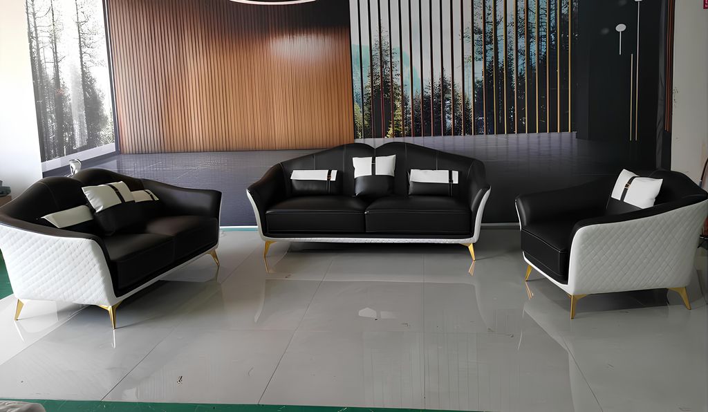 Schwarze Sofagarnitur 3+2+1 Set Wohnlandschaft Sofa Couch Garnitur Ledersofa Neu