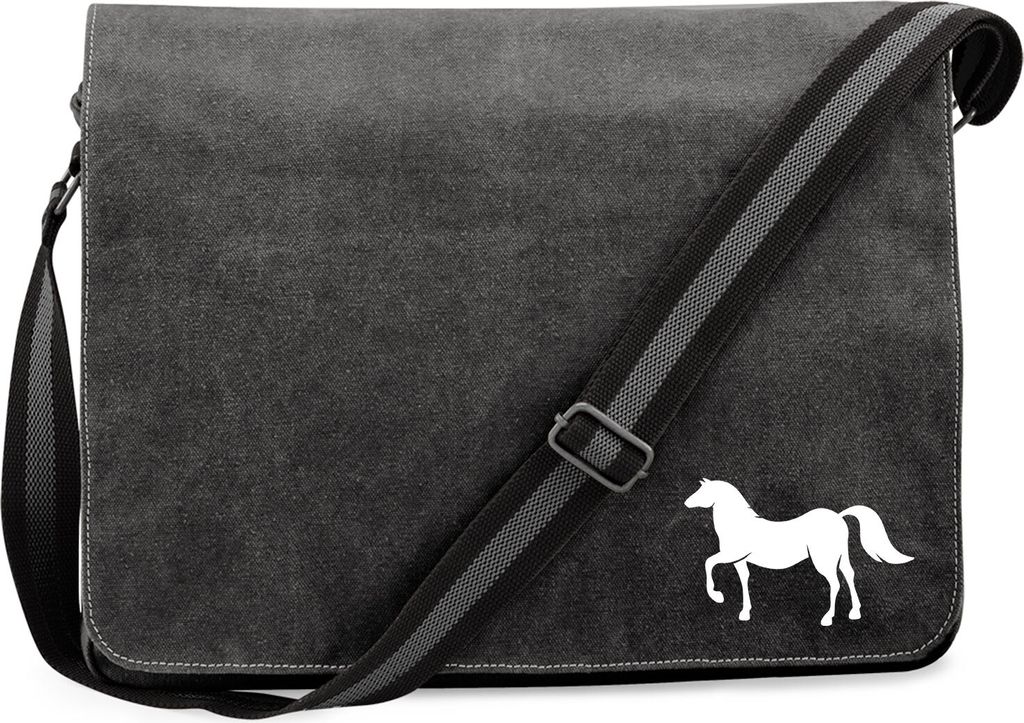 Huuraa Umhängetasche Pferd Silhouette 14 Liter Black Canvas Laptoptasche Geschenkidee