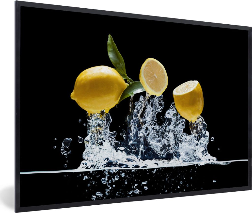 MuchoWow MuchoWow Gerahmtes Poster Zitronen platzen durch die Wasseroberfläche 60x40 cm - Poster mit zchwarzem Bilderrahmen - Printing - Wandd...