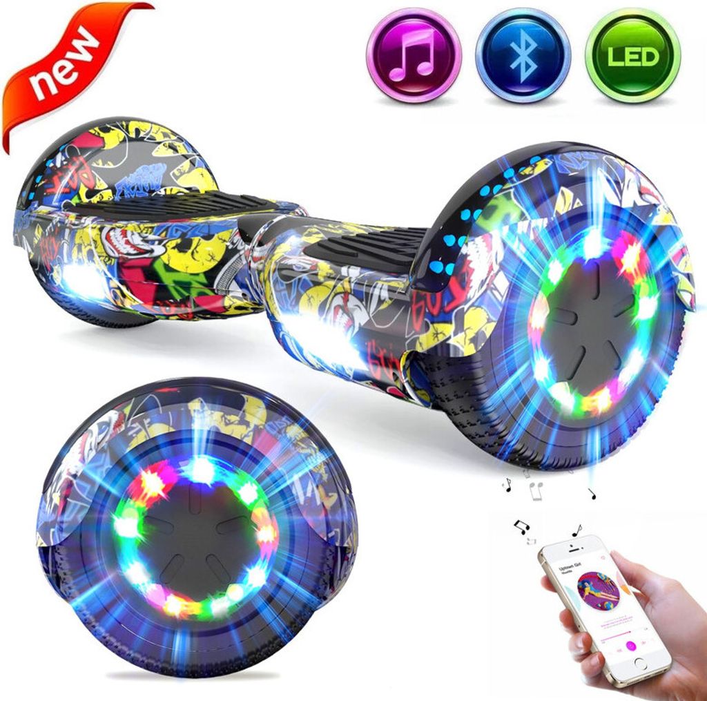 GeekMe Hoverboard für Kinder 6,5 Zoll, Elektroroller, Elektro Scooter Board mit Bluetooth Lautsprecher, LED Leuchten, Geschenk für Kinder, Jugend...