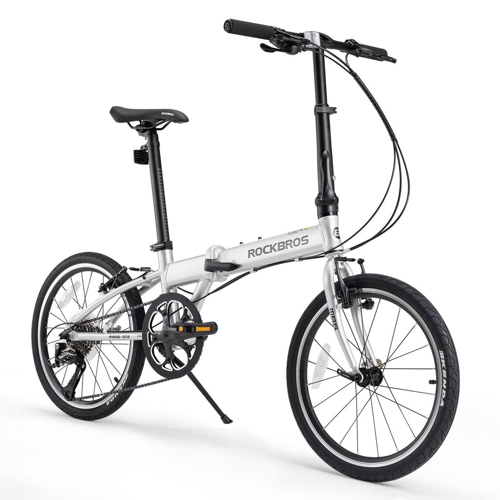 ROCKBROS Faltrad 20 Zoll mit 8 Gang Klapprad Aluminium Silber