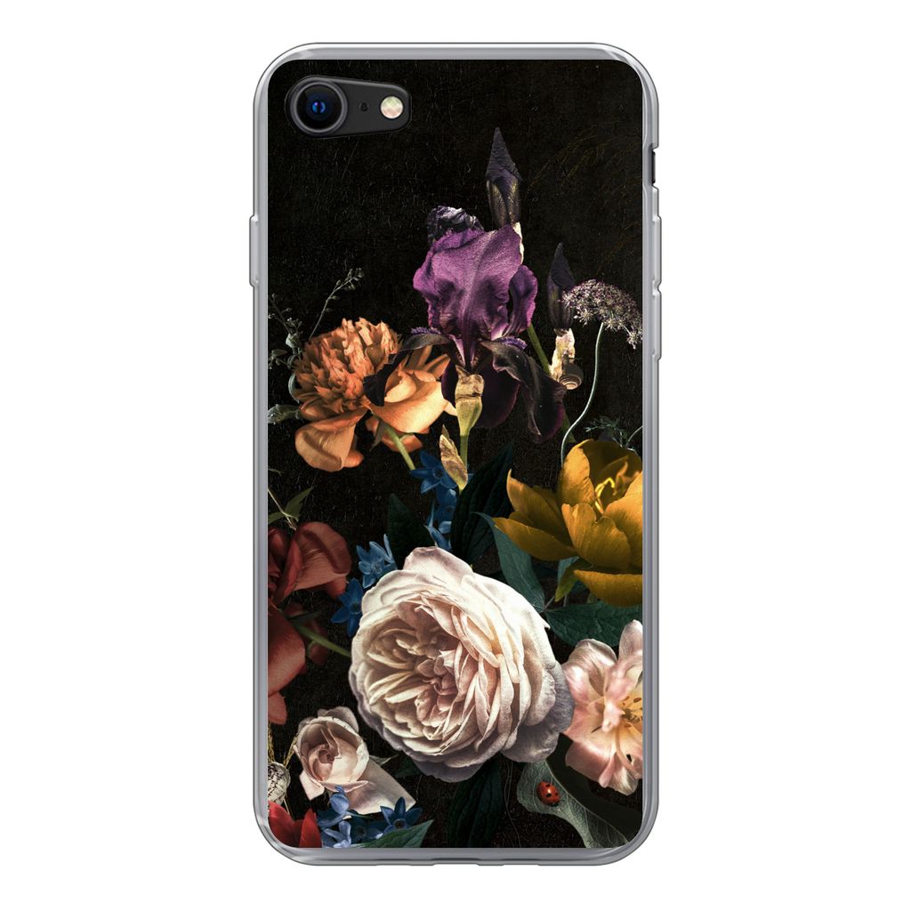 MuchoWow Handyhülle Schutzhülle Hülle für iPhone SE 2020 Blumen - Rosen - Muster Silikon Softcase Handy Hülle - Kartenbesitzer