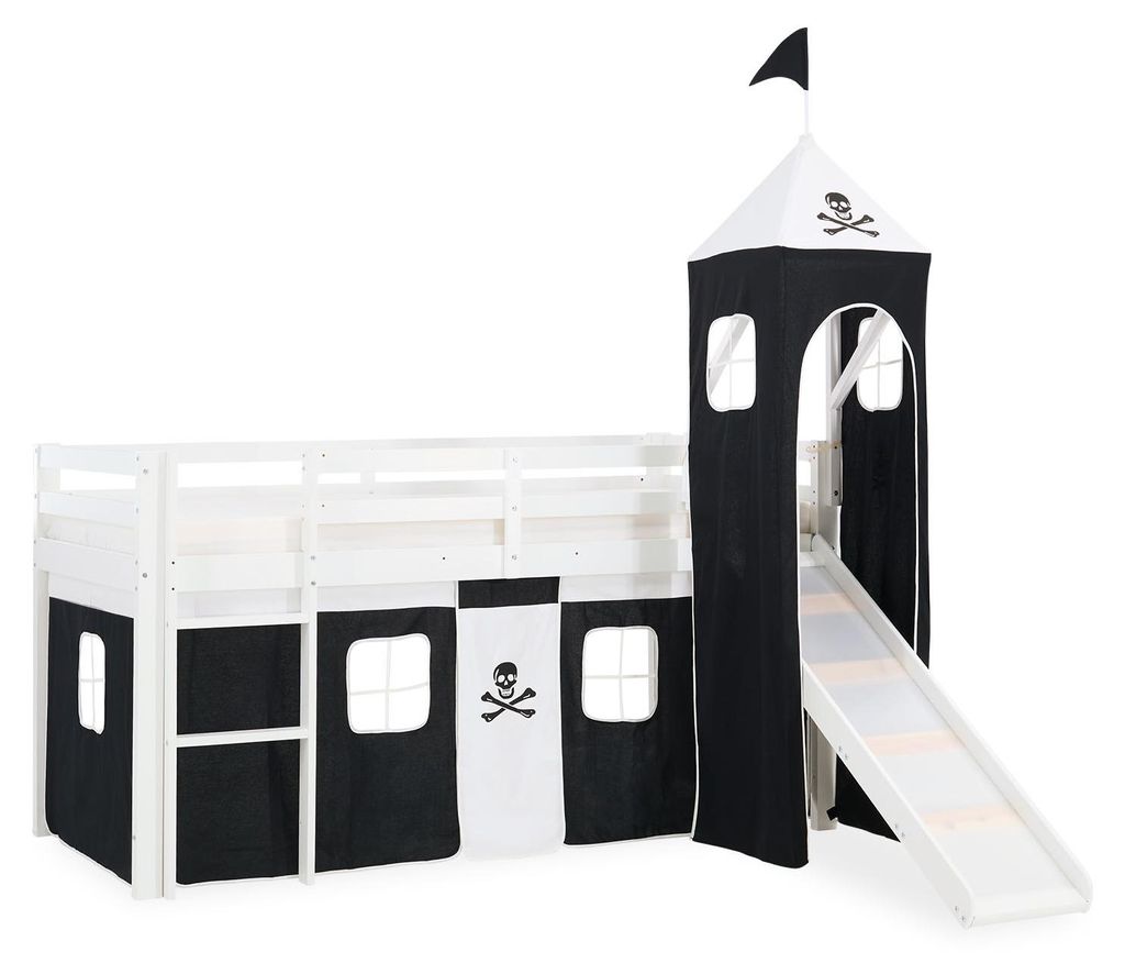 Hochbett Spielbett Kinderbett Rutsche Turm Vorhang schwarz Obrázek produktu 