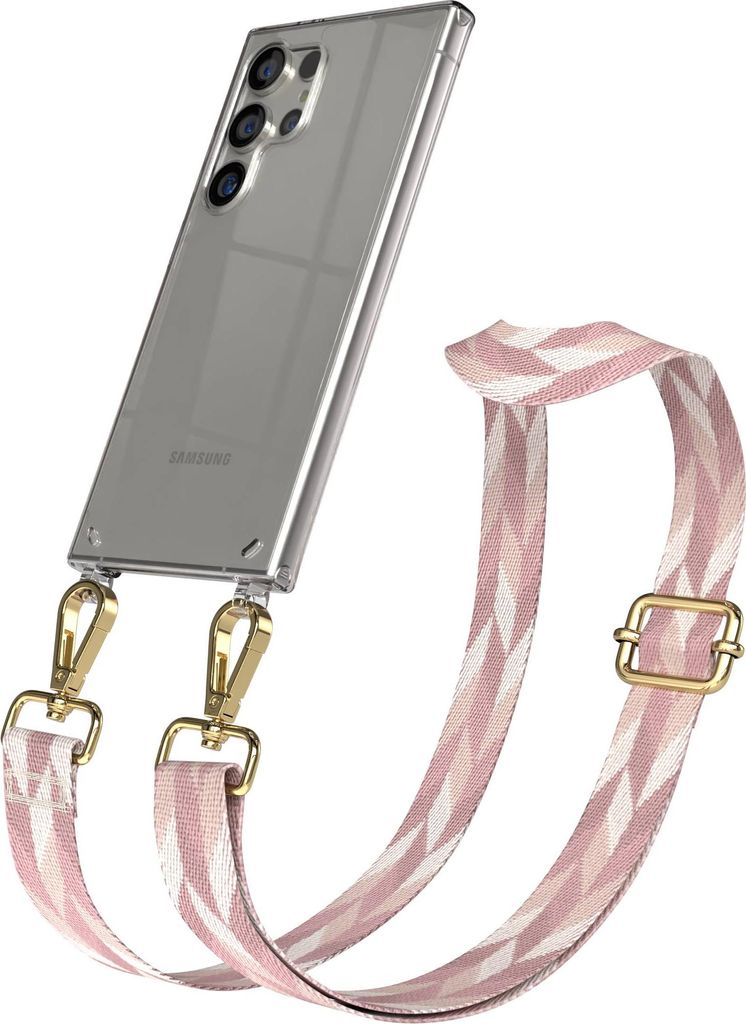 EAZY CASE Handykette - Verstellbarer Trageriemen kompatibel mit Samsung Galaxy S24 Ultra, Handykordel mit transparenter Silikon-Hülle, Karabiner G...