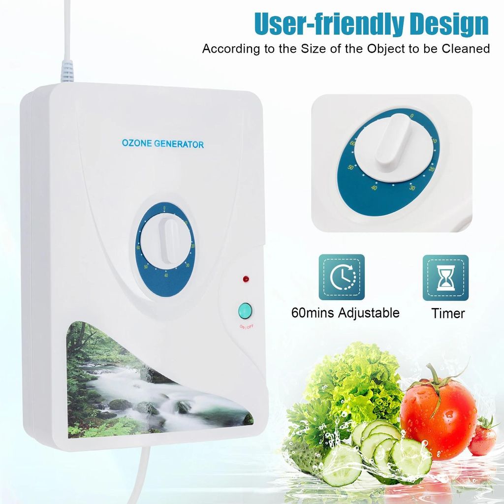Ozongenerator - Ozonator - AC 220V - 600 mg/h - Geruchsentfernung - Wasser- & Lebensmitteldesinfektion - Bakterienbekämpfung - Weiß