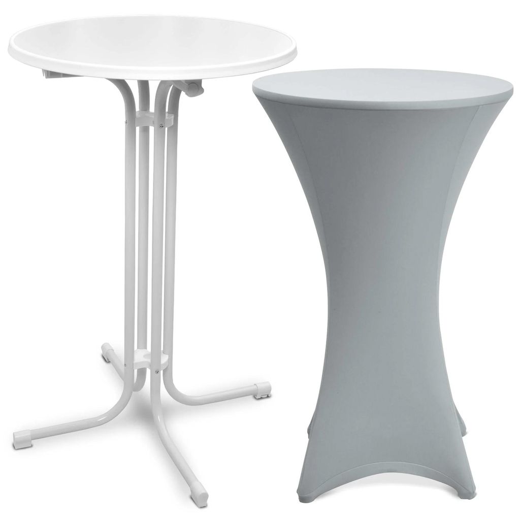 Beautissu Outdoor Stehtisch Bellini, klappbar, Ø70cm, Silber, mit Husse