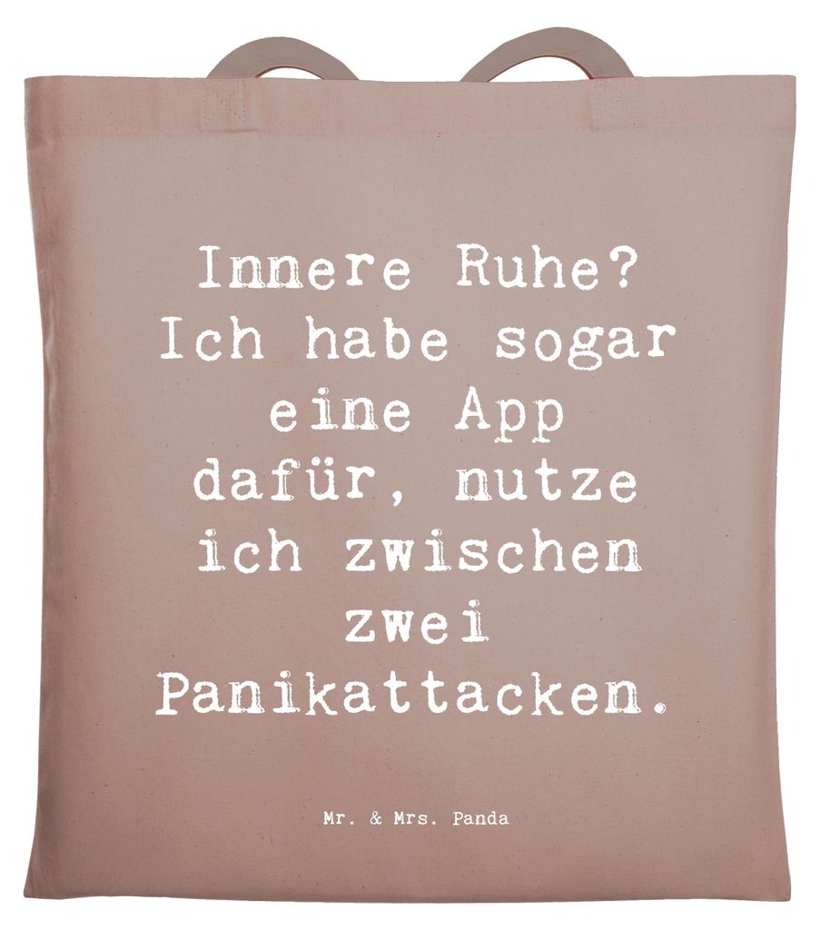 Mr. & Mrs. Panda Einkaufstasche Spruch Innere Ruhe - Braun Pastell - Geschenk, Shopping Tasche, Erholung, Ironie des modernen Lebens, Zitat, Beutel...