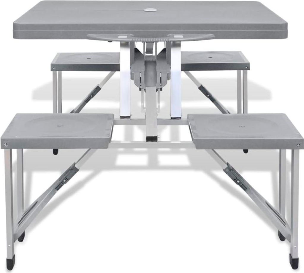 vidaXL Campingtisch mit 4 Hockern Klappbar Aluminium Extra Leicht Grau