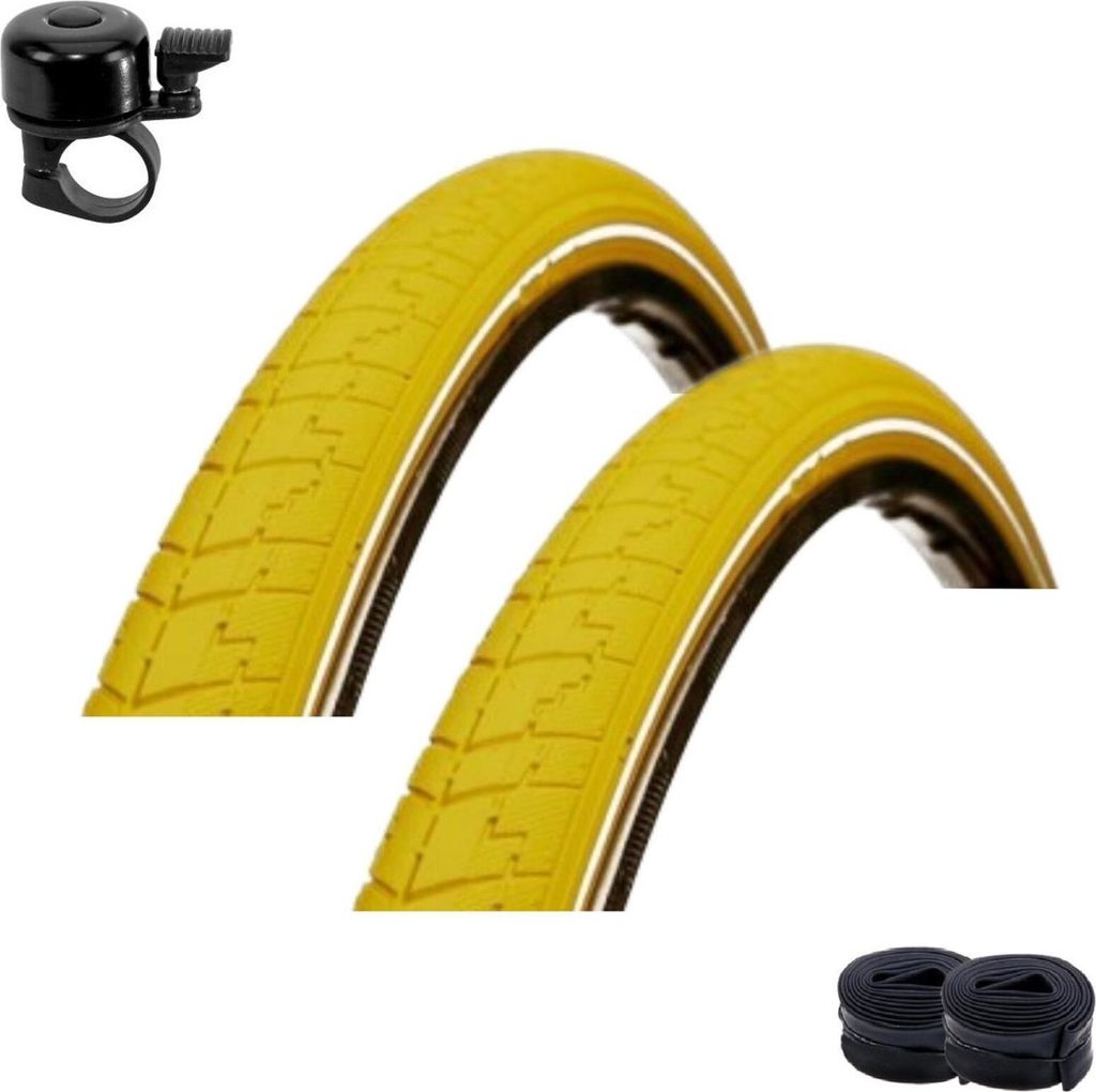 2 x DSI Fahrradreifen Reflex Gelb 40-635 (28 x 1 1/2) + 2 Schläuche DV inkl. Fahrradklingel