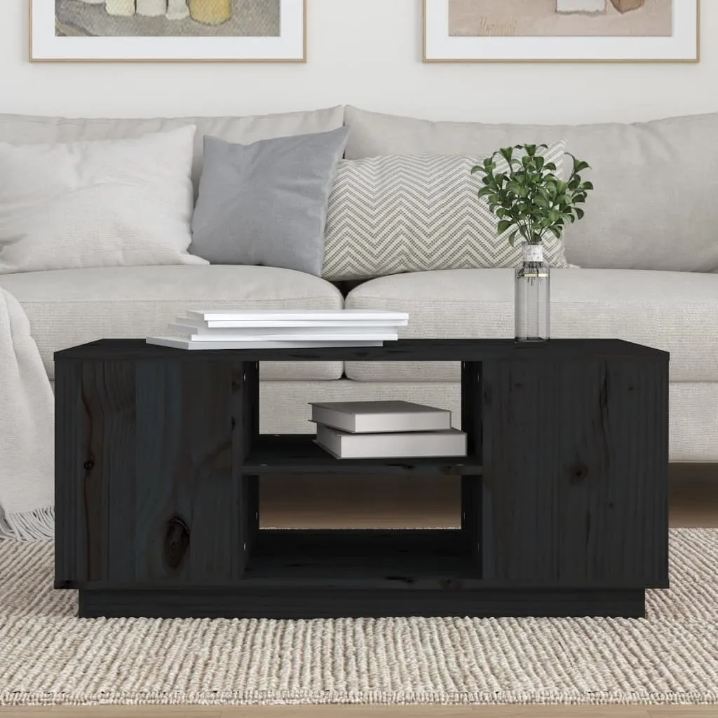 Tavolino da Salotto in Pino Massello Nero 90x49x40,5 cm Design Chic - 3