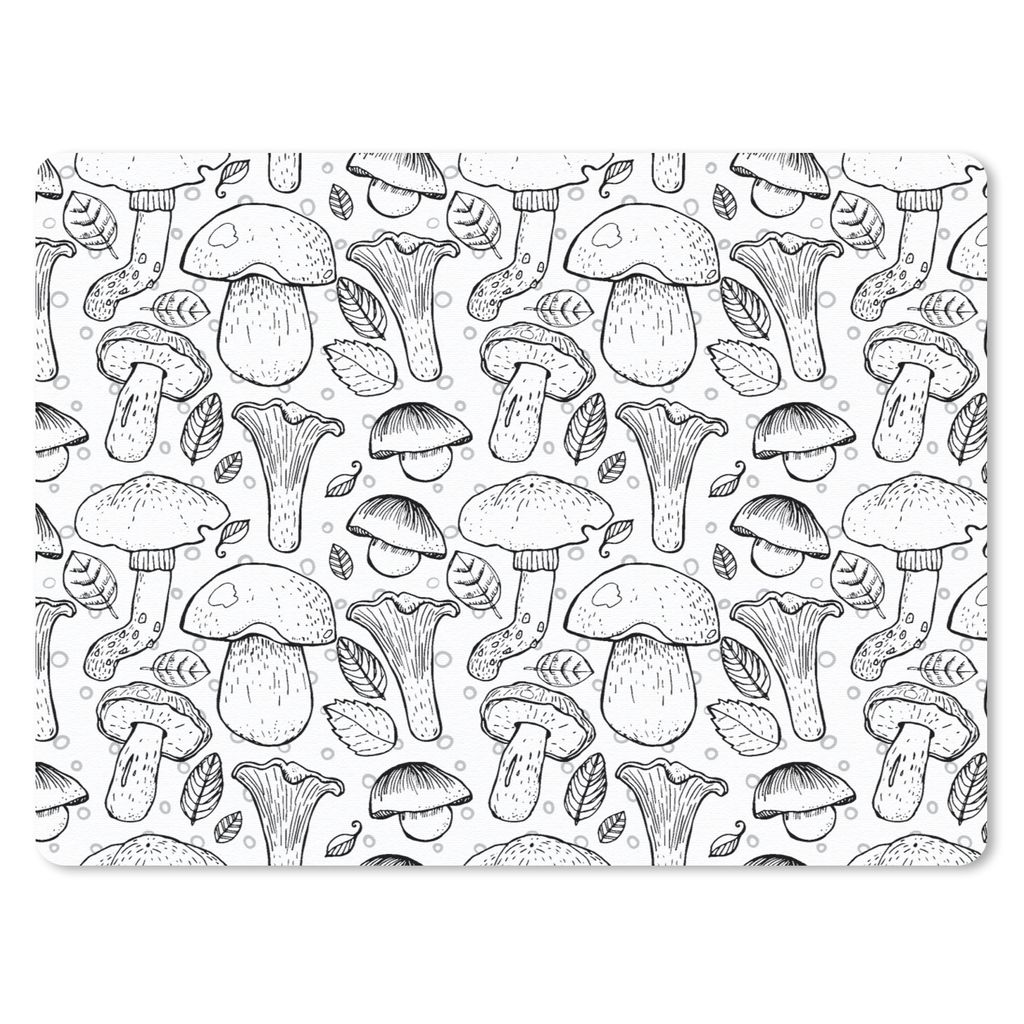 MuchoWow Mauspad Mousepad Pilz - Schwarz und weiß - Muster 23x19 cm - Mousepads - Maus Mat - Pad - Mausunterlage - Schreibtischunterlage - Mauspad