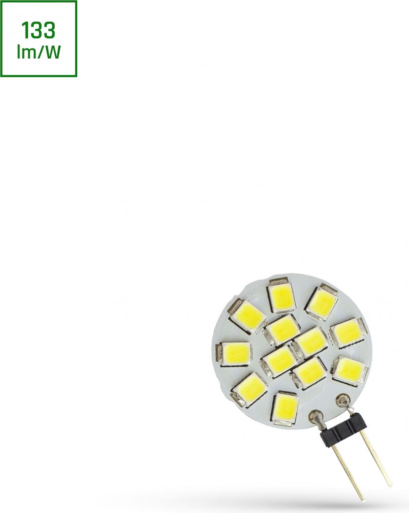 Spectrum LED Leuchtmittel Stiftsockellampe rund Ø2cm 1,2W G4 Pins seitlich 12V 160lm Tageslicht 6000K kaltweiß