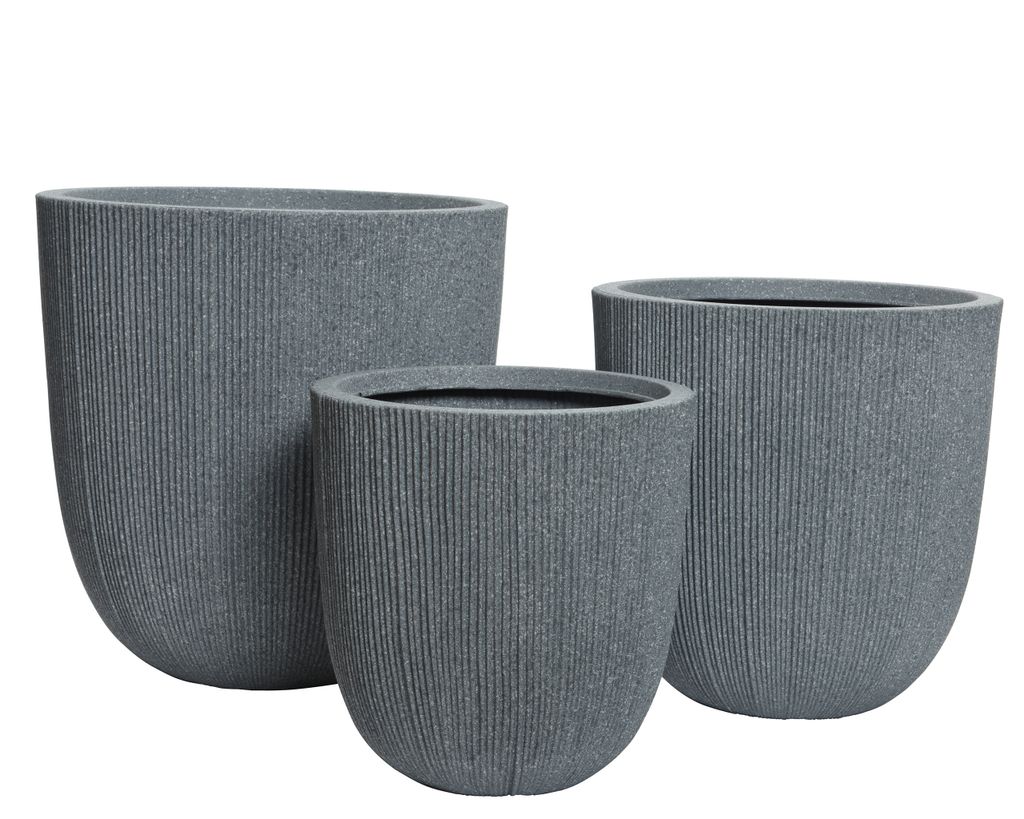 Blumentopf Outdoor geriffelt 31-44cm Kunststoff Grau 3er Set
