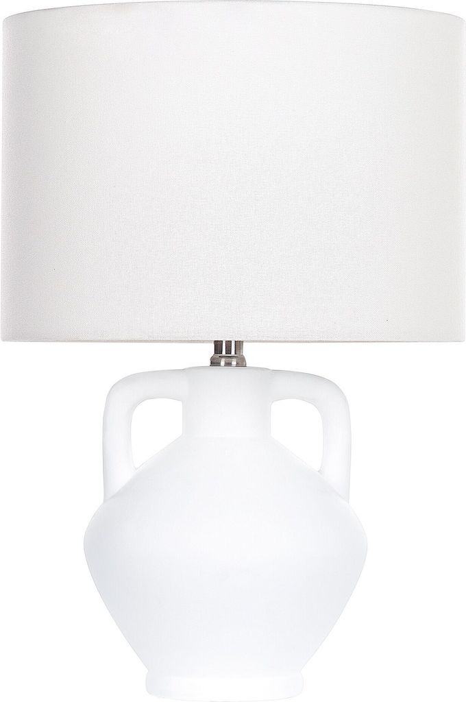 BELIANI Tischlampe Weiß Keramik Vasenform 46 cm Stoffschirm Trommelform Einfarbig Kabel mit Schalter Modern Skandi Schlaf- u. Wohnzimmer