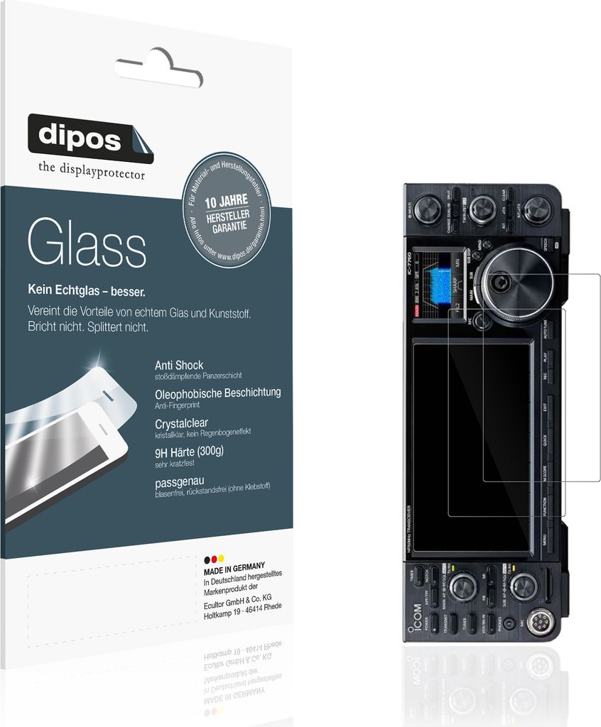 2x Schutzfolie für Icom IC-7760 - Anti-Shock 9H Folie dipos Glass Kunststoffglas