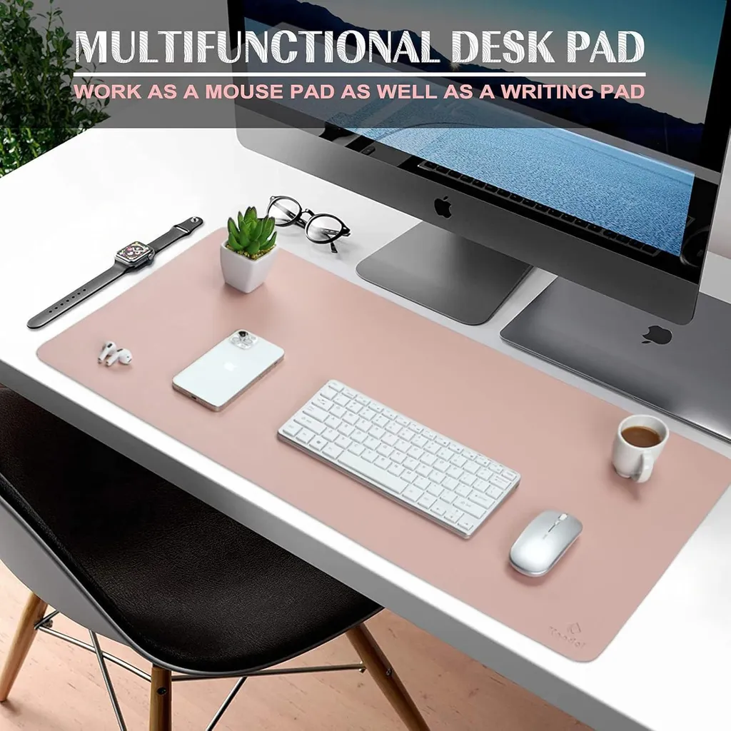 Tapis de Bureau Rose et Argent 80x40 cm Double Face en Cuir Synthétique