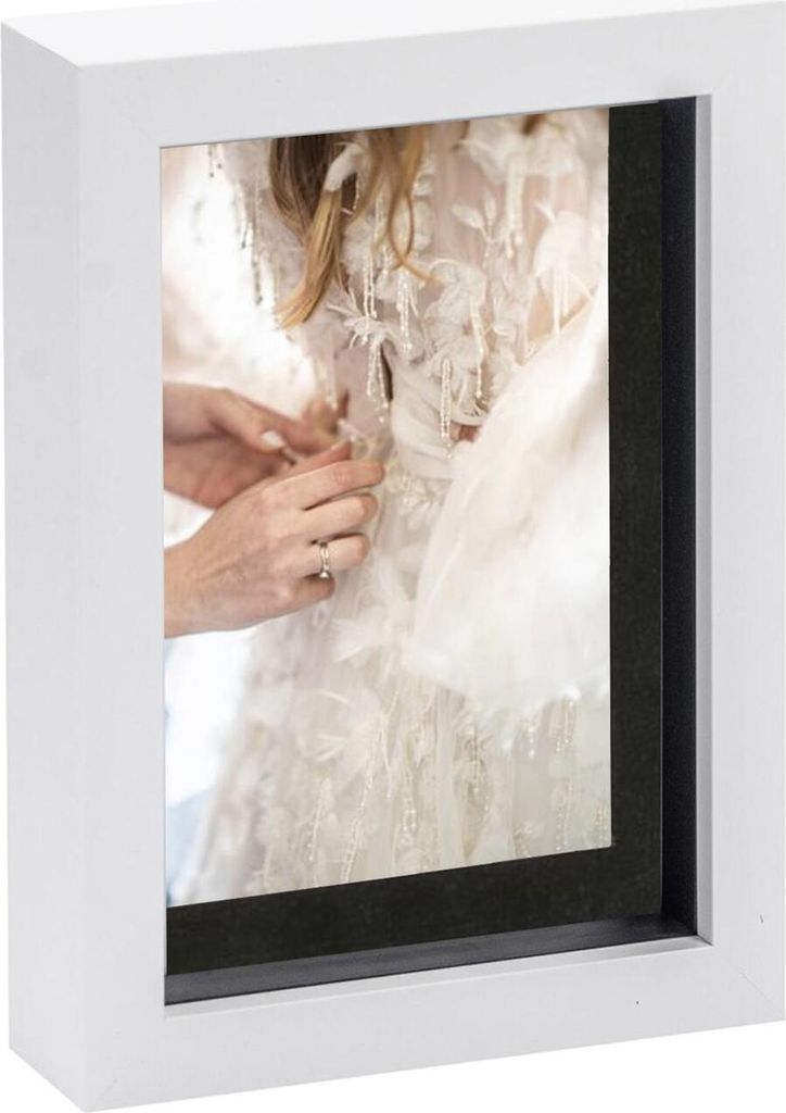 White 5 x 7" 3D-Schatten-Kasten-Foto-Rahmen - Pop-up-Anzeige Bilderrahmen mit 4 x 6" Berg - Glas Aperture - Weiß / Schwarz