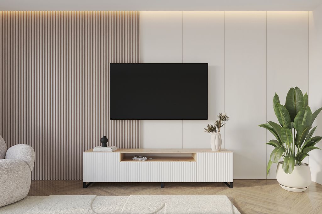 ALTDECOR TV-Schrank NOA-2-S mit Gefrästen Fronten 200x53x41 Lowboard, TV Möbel, TV Cabinet, Fernsehtisch, Fernseher Schrank, TV Kommode, TV Tisch...
