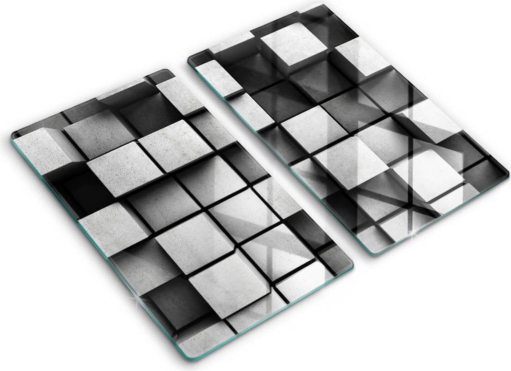 Abdeckung Glas - Küchenabdeckung - 2x30x52 cm - Abdeckplatte -Abstrakte 3D-Quadrate