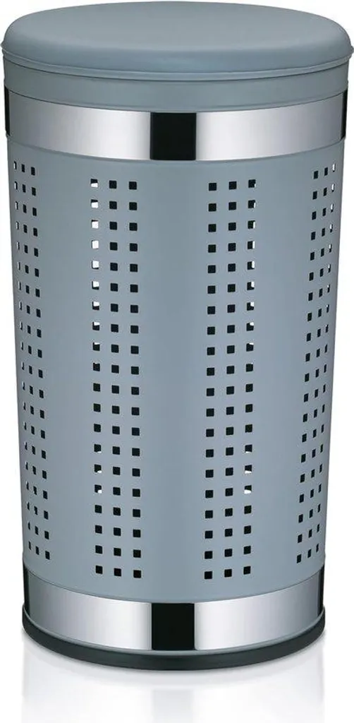 Panier à linge en métal gris clair avec poignées latérales et aération