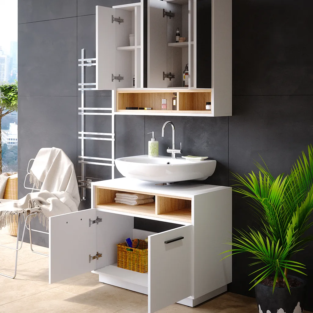 Meuble de bain blanc avec tiroirs Soft-Close Vicco Beatrice 2 pièces - 5
