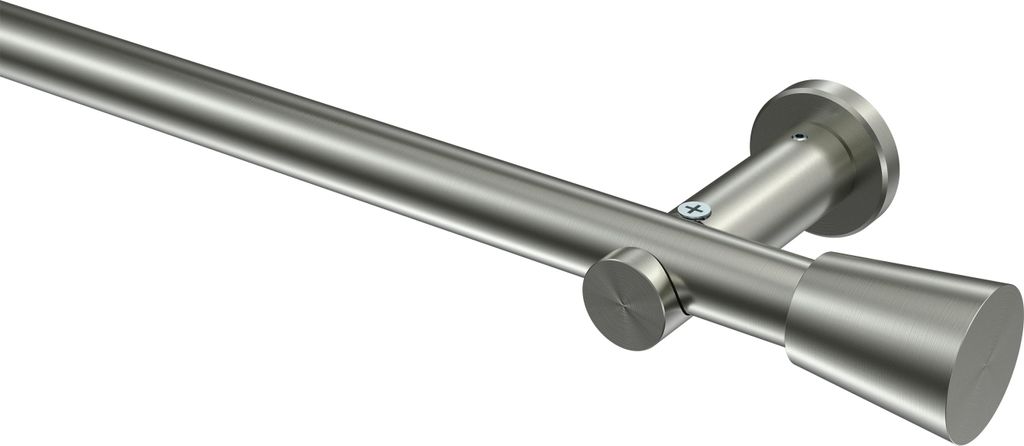 Interdeco Gardinenstange / Vorhangstange Edelstahl-Optik, Typ Platon Sitra (Konus) ohne Ringe, 20 mm Ø 1-läufig, 280 cm