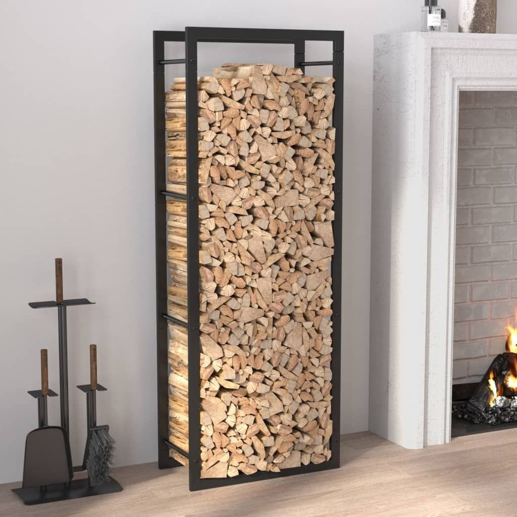 "im Angebot" Brennholzregal Mattschwarz 50x28x132 cm Stahl - Kaminholzregale CC15901