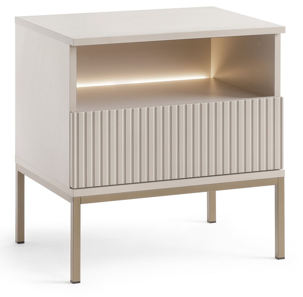 Nachttisch mit Schubladen Haller - Nachtkommode für Polsterbett - Nachtschrank, Telefontisch, Loft Stil (Beige)