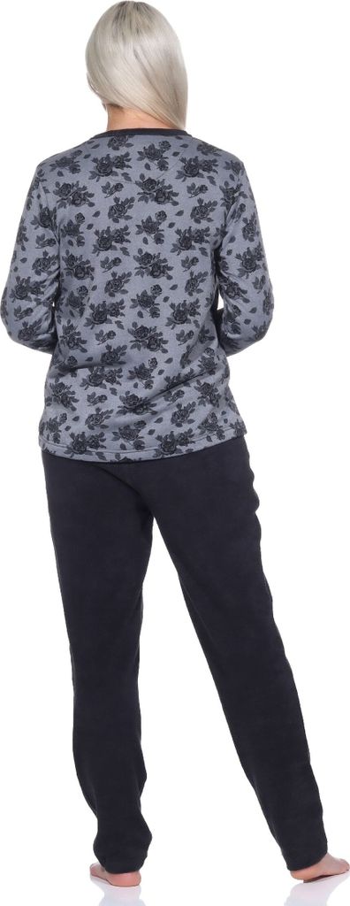 Damen Frottee langarm Schlafanzug Pyjama - auch in Übergrößen erhältlich ; dunkelgrau , 60/62