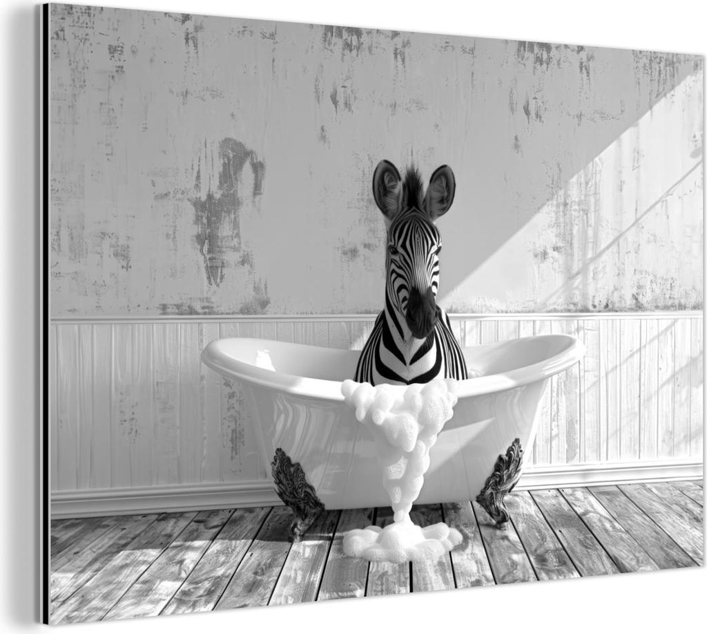 MuchoWow Wanddekoration Metall Metallbild Wandkunst 90x60 cm Zebra - Wildlife - Vintage - Schwarz - Weiß MuchoWow Aluminium Gemälde - Wandbilder