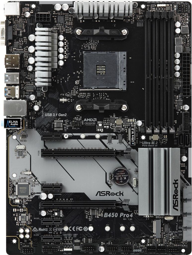 ASRock B450 Pro4 Mainboard AM4 ATX DDR4 HDMI OHNE Zubehör OHNE I/O Shield