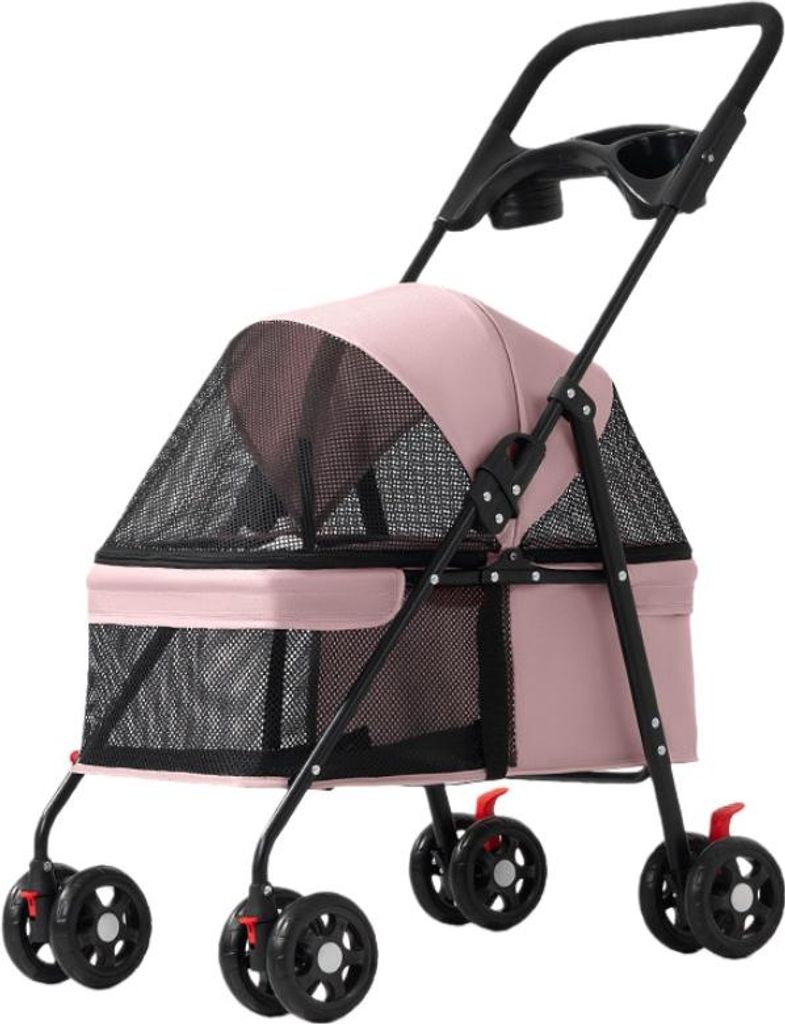 Zimilo Leichter faltbarer Haustierwagen für Hunde & Katzen, Outdoor Buggy, Transportwagen, Metall, ideal für Reisen, Rosa