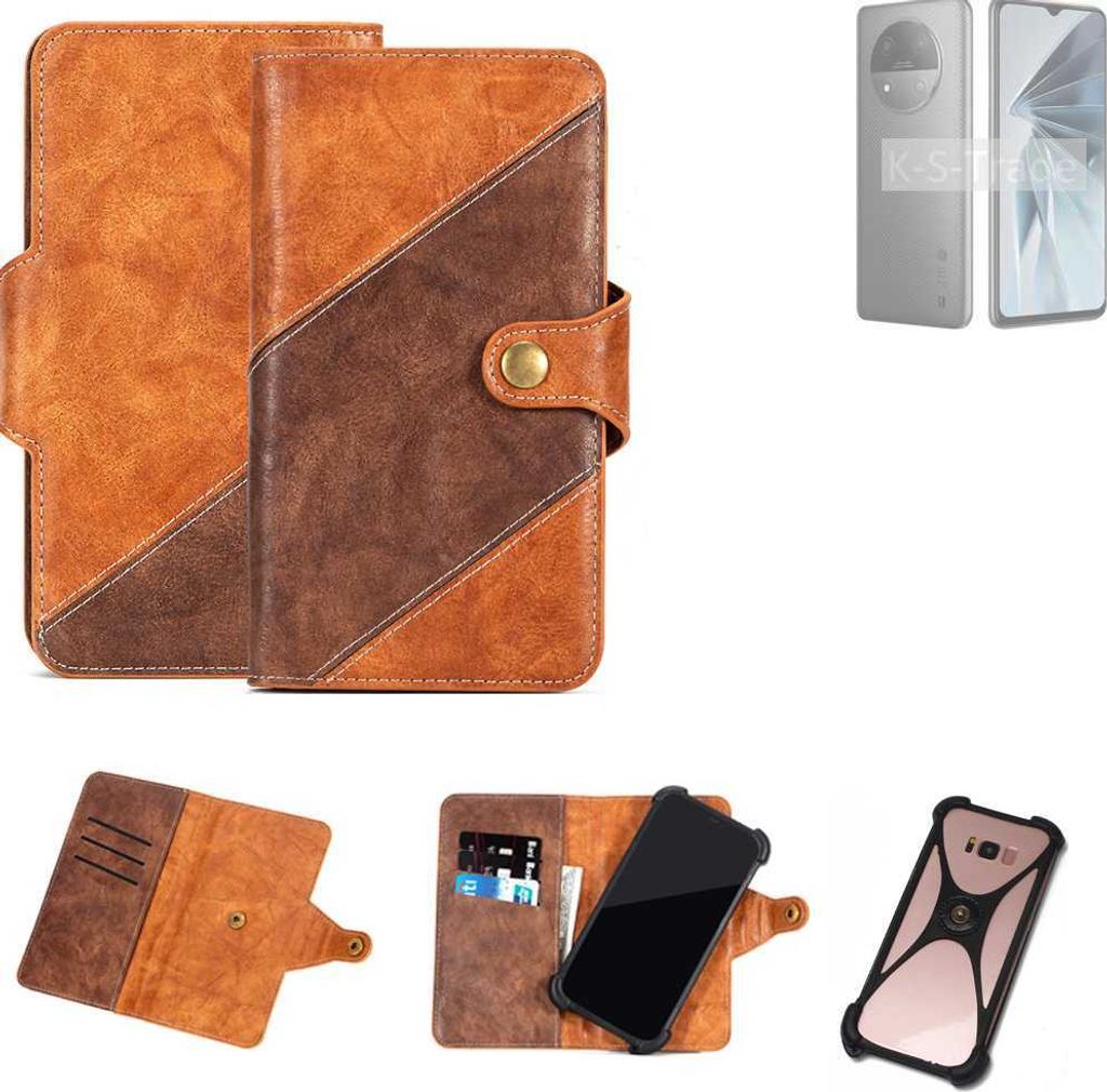 K-S-Trade Handyhülle Schutzhülle Bookstyle Case Wallet-Case kompatibel mit ZTE Extress 50 Cover Klapphülle Kantenschutz Smartphone dunkelbraun
