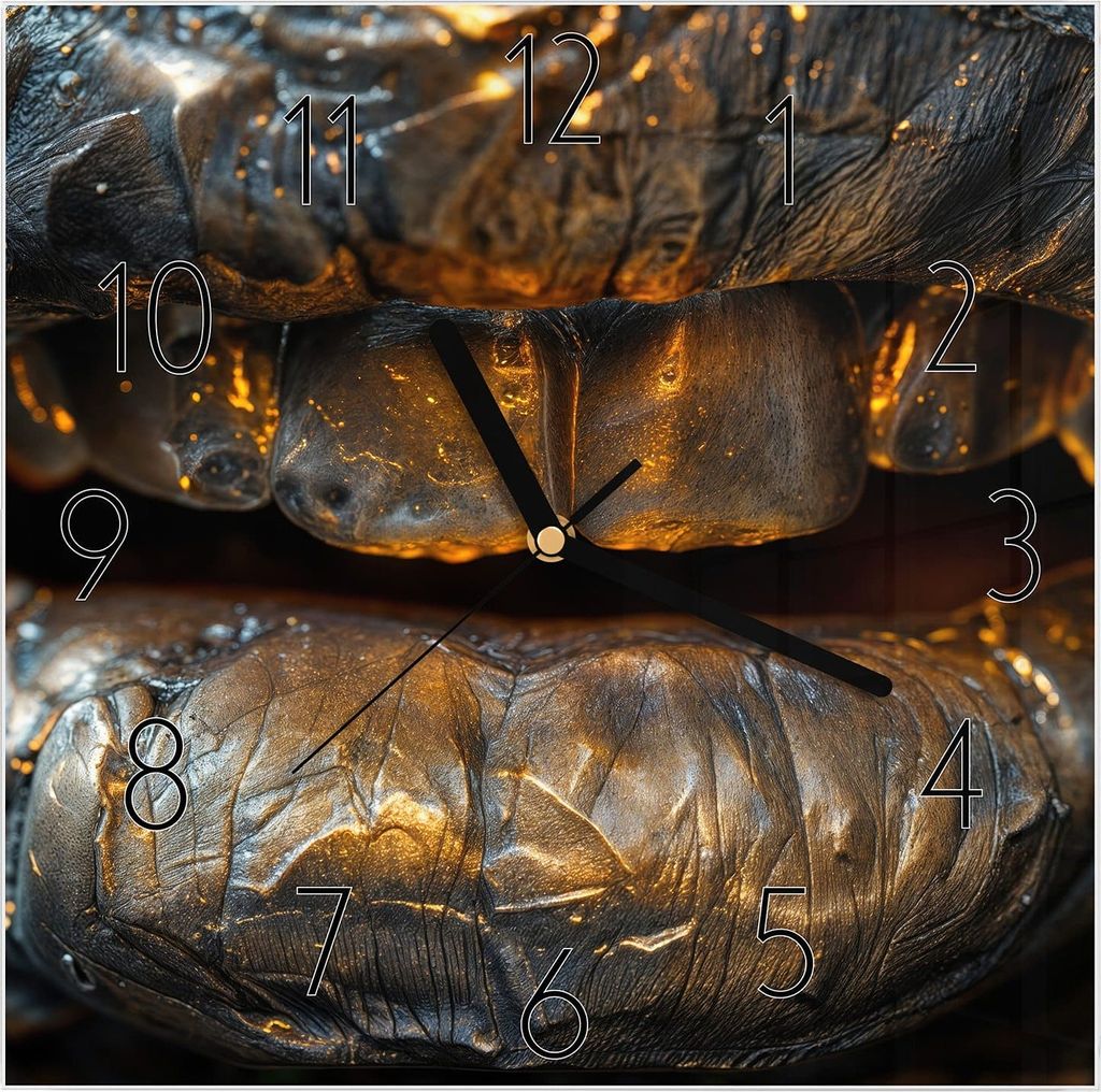 Wanduhr aus Glas mit Motiv Metallischer Mund- 30 x 30 cm - inkl. Aufhängesystem