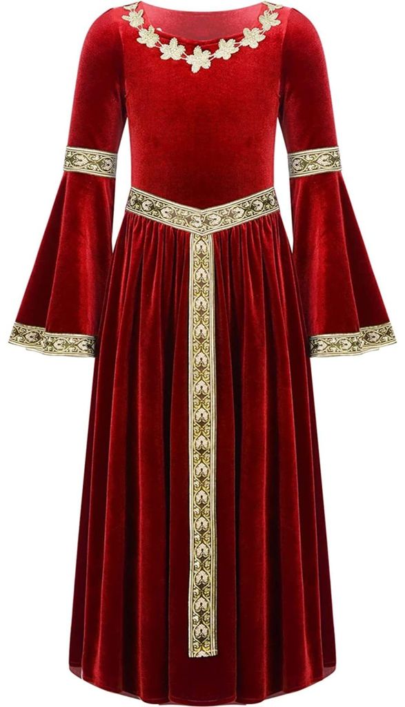 Mädchen Renaissance Prinzessin Kleid - Samt Maxikleid im Mittelalterlichen Stil (Gr. 140) - Perfekt für Halloween, Karneval & Kostümpartys