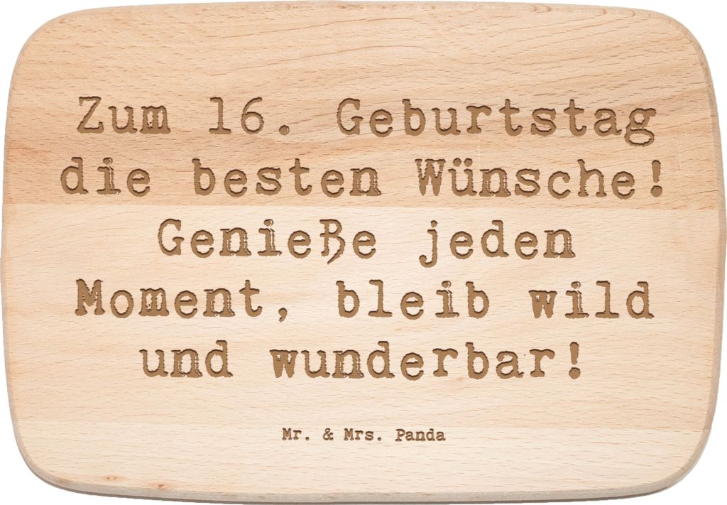 Mr. & Mrs. Panda Holz Servierbrett Spruch 16. Geburtstag Glück - Transparent - Geschenk, schneidbrett, Schneidebrett, Frühstücksbrett, Geburtsta...