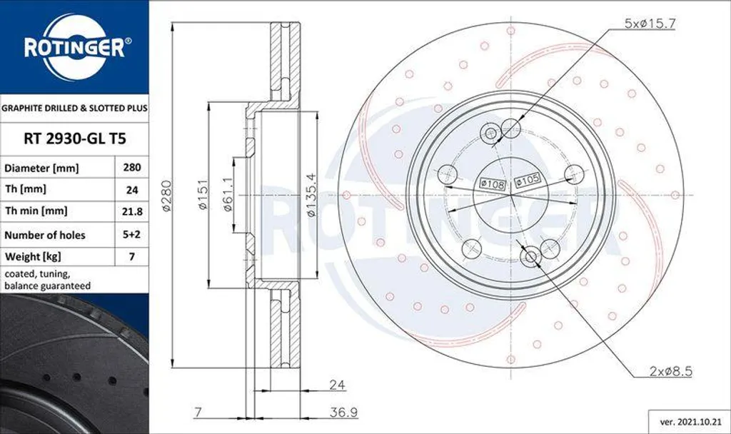 Disque de frein ROTINGER RT 2930-GL T5 OE 7700802231 pour Laguna