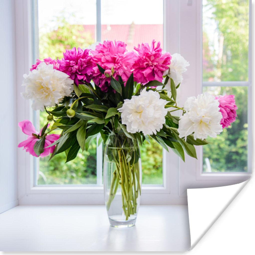 MuchoWow Poster Blumen - Pfingstrosen - Vase 30x30 cm - Wandposter - Printing