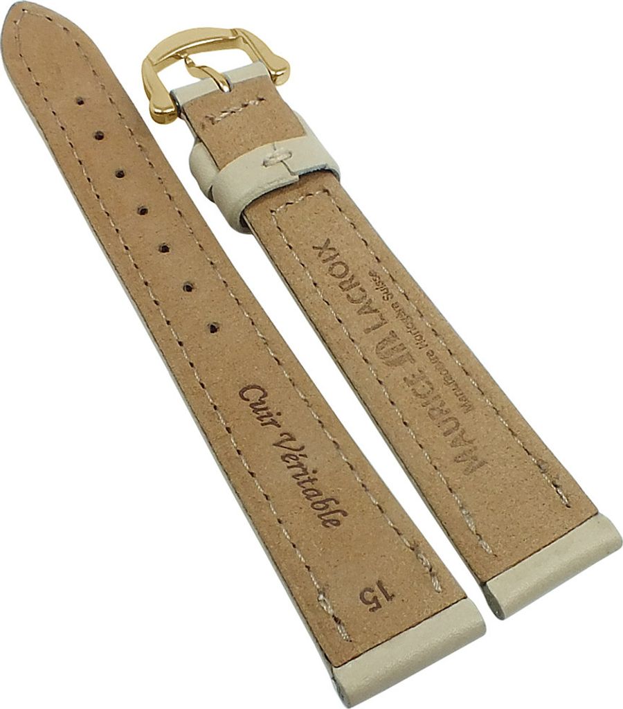 Maurice Lacroix Soft-Kalb Uhrenarmband 15mm Leder beige rembordiert, Stegbreite:15mm, Schließe:Gelbgolden