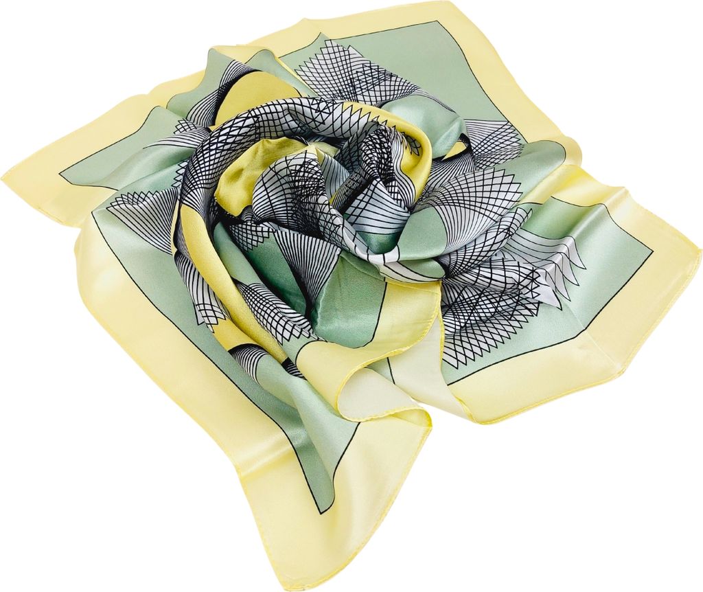 edles Seidentuch grün gelb 65x65 cm Grafikprint - SPECIAL EDITION