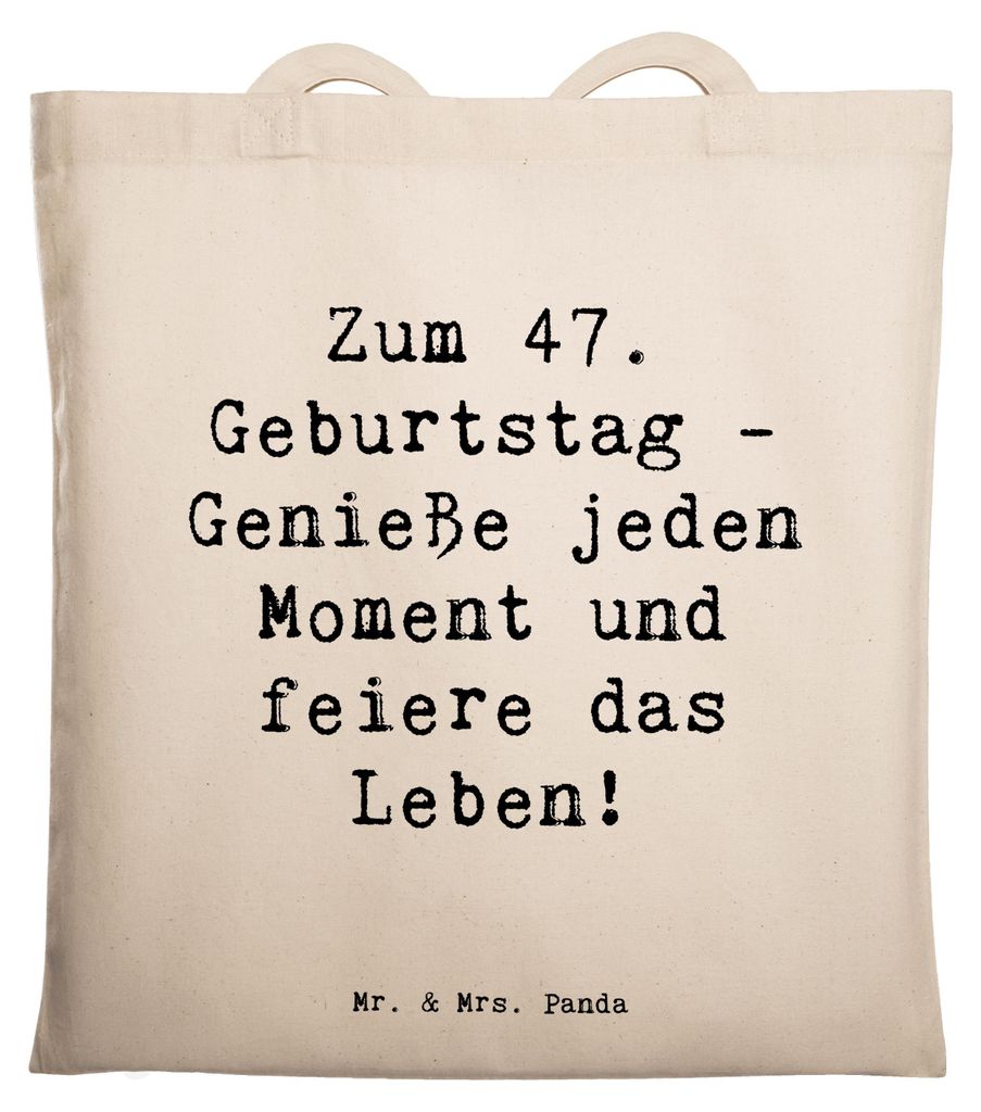 Mr. & Mrs. Panda canvas tasche Spruch 47. Geburtstag - Transparent - Geschenk, Glückwünsche, Einkaufstasche, Laptoptasche, Tote Bag, Handgemachte...