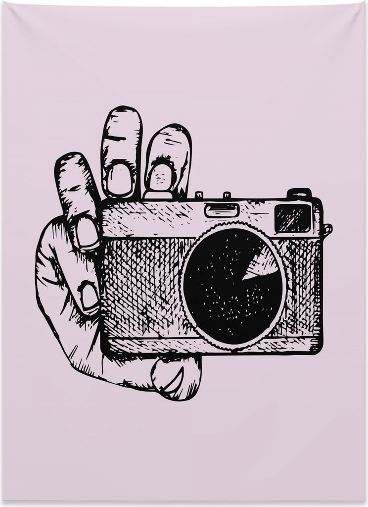 Abakuhaus Kamera Wandteppich, Skizzenart Kamera Doodle aus Weiches Mikrofaser Stoff Kein Verblassen Klare Farben Waschbar, 110 x 150 cm, Baby Pink ...