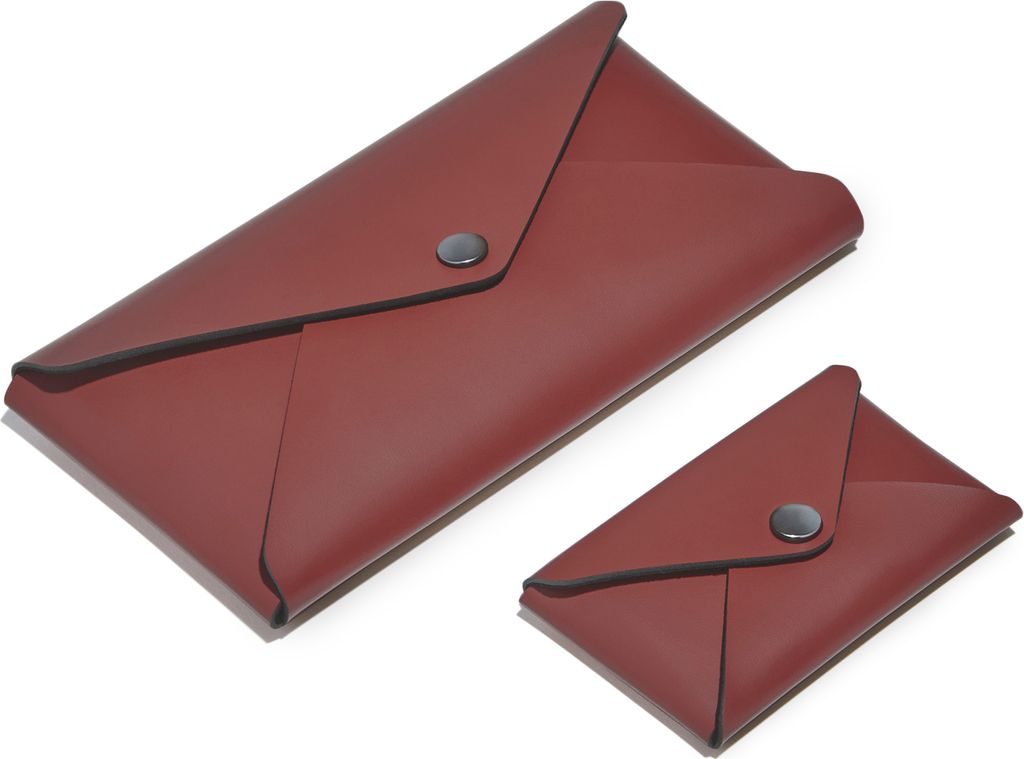 Set Visitenkarten Etui + Federmäppchen aus Leder Bordeaux Rot - Kreditkarten-Etuis - Hergestellt in Italien