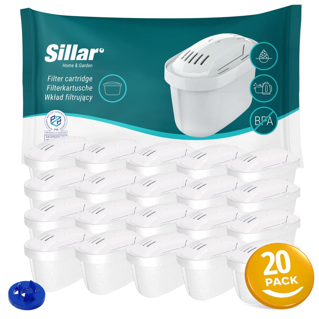Sillar Wasserfilter Kartuschen – 20 Stück | Filterkartuschen Ersatz fur Dafi Unimax Aquaphor A5 Brita Maxtra+ Philips AWP212/10