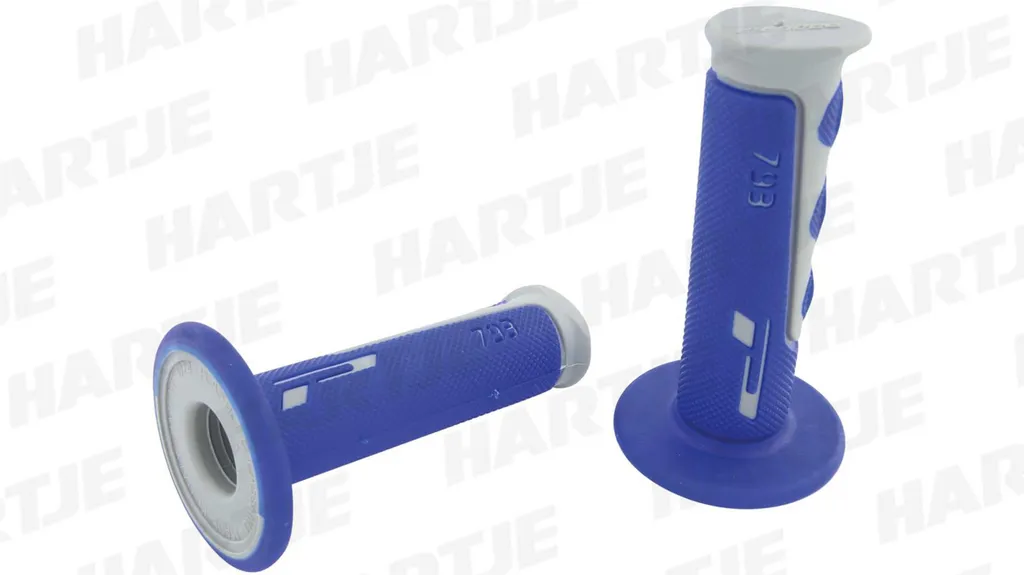 Poignées caoutchouc PROGRIP 793 bi-matière : bleu-gris pour Cross/Enduro