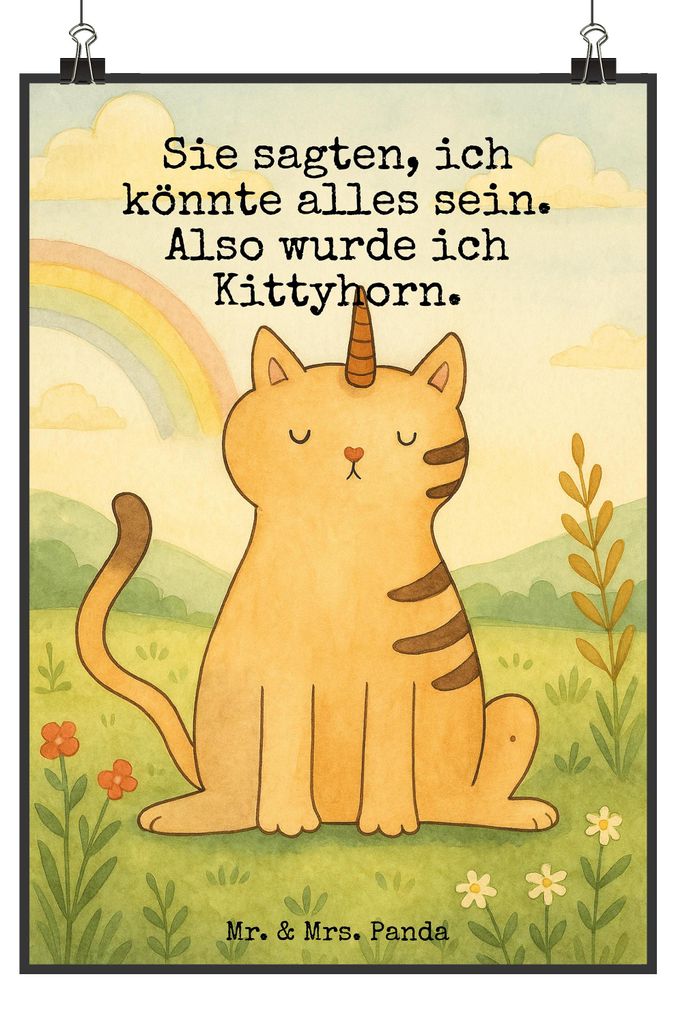 Mr. & Mrs. Panda Bild Einhorn Katze Design DIN A1 - Weiß - Geschenk, drucke, wanddeko, Wandbild, Mieze, Posterdruck, Erwachsenwerden, Unicorn, Reg...