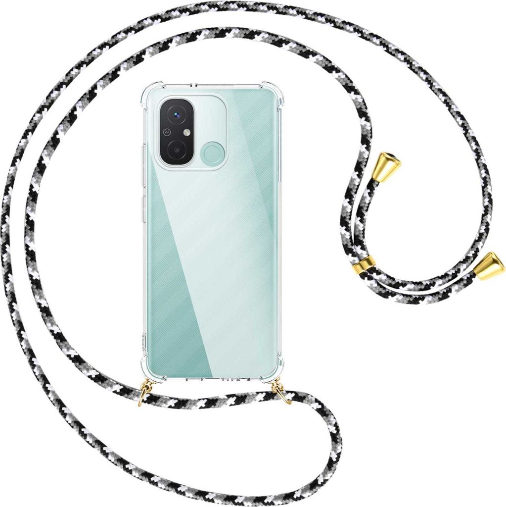 Handykette Backcover-Schutzhülle mit Band (Metall goldfarben) für Xiaomi Redmi 12C (6.71'') - schwarz/grau/weiß